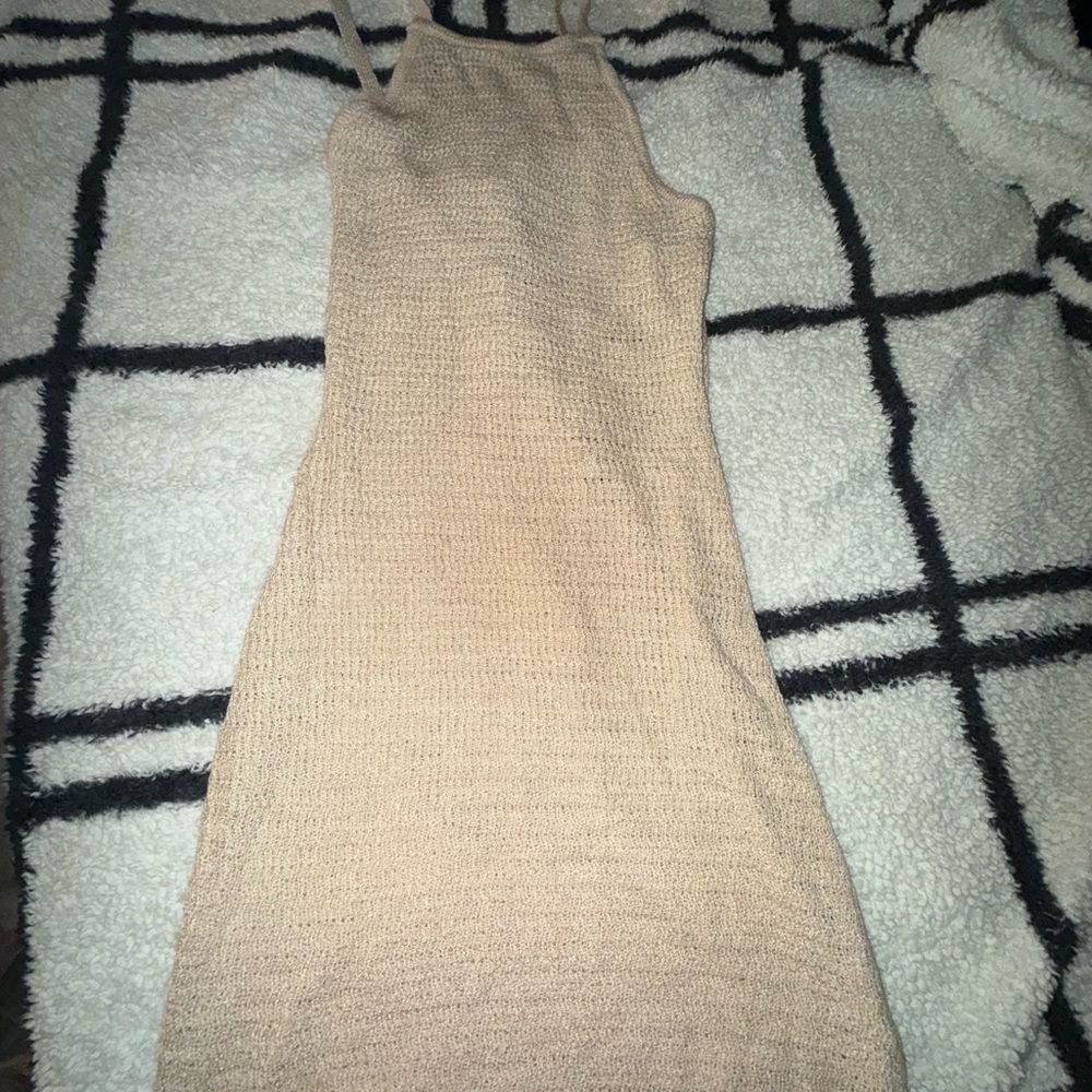 Fashion Nova Beige Knit Spaghetti Strap Mini Dress